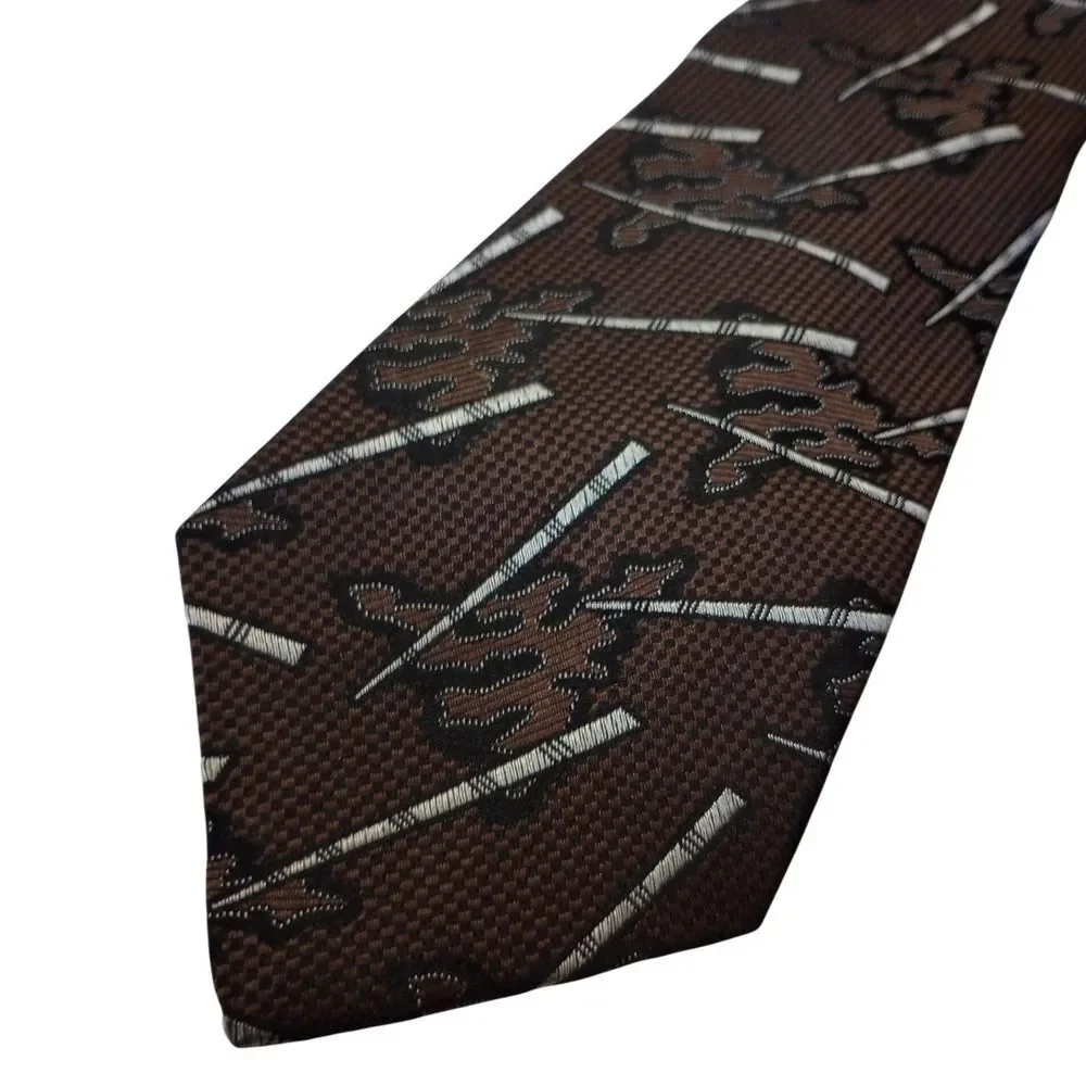 Je Suis Mens Brown Abstract Geometric Woven Blend Classic Necktie